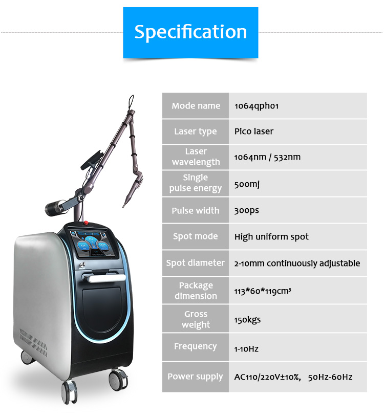 1064QPH01 Բարձր որակի Picolaser/Picosecond Laser Pigment Lesions Tattoo Removal Luxurious Equipment