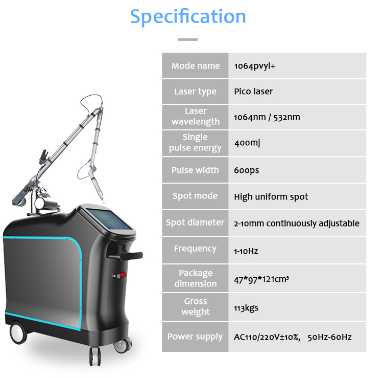1064pvyl+ High Quality 1064nm & 532nm Picolaser/Picosecond Laser Tattoo Removal Pigmentation Luxurious Equipment