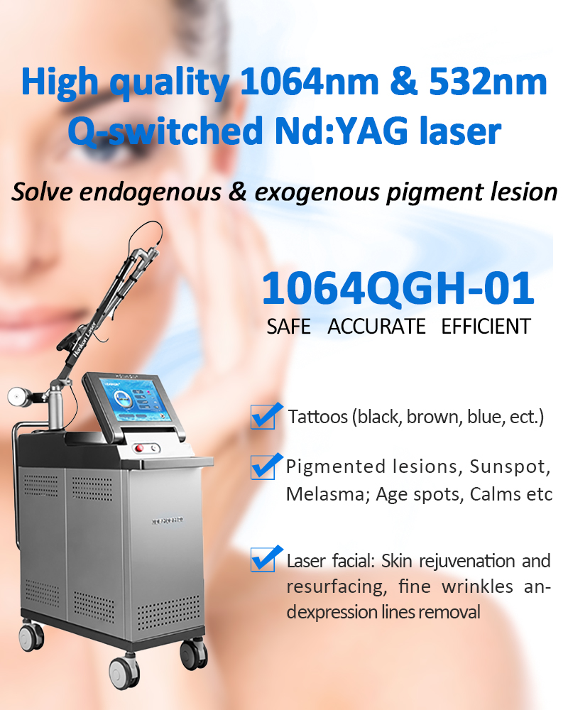 1064nm Q-Switched ND:YAG Lazer, Lazer Tatu Silme Maşın, Piqment Lezyonları Silmə Maşın, 1064QGH01