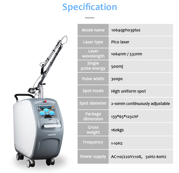 1064QPH03 Plus Picolaser Picosecond лазерлік татуировканы кетіруге арналған пигментацияны кетіруге арналған машина