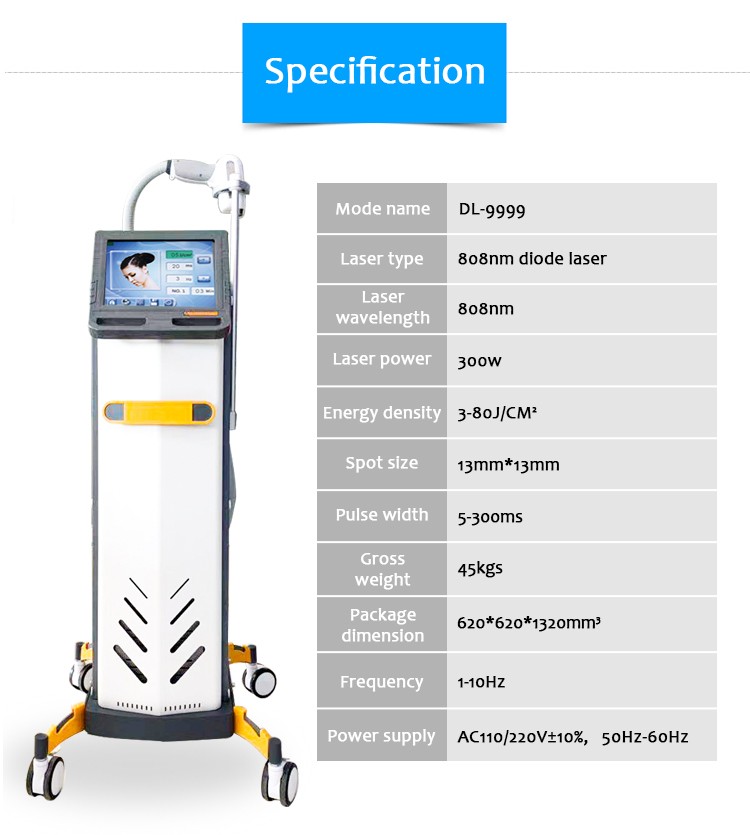 Máquina de depilación permanente con láser de diodo DL9999 808nm