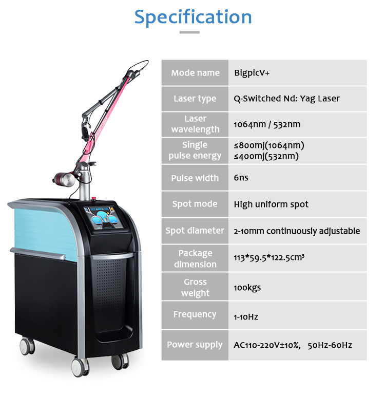 Bigpic V+ Effektiv Pikolazer/Pikosaniyəlik Lazer Piqment Lezyonları Tatu Silmə Maşını