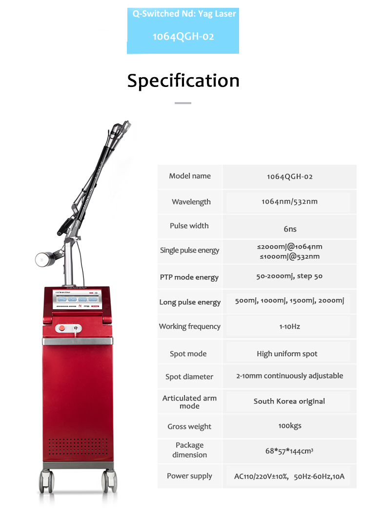 1064nm Q-Switched ND:YAG Lazer, Lazer Tatu Silme Maşın, Piqment Lezyonları Silmə Maşın, 1064QGH02