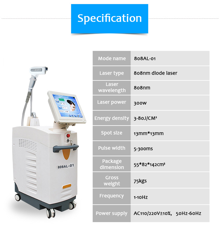 Máquina de depilación permanente con láser de diodo 808AL-01 808nm