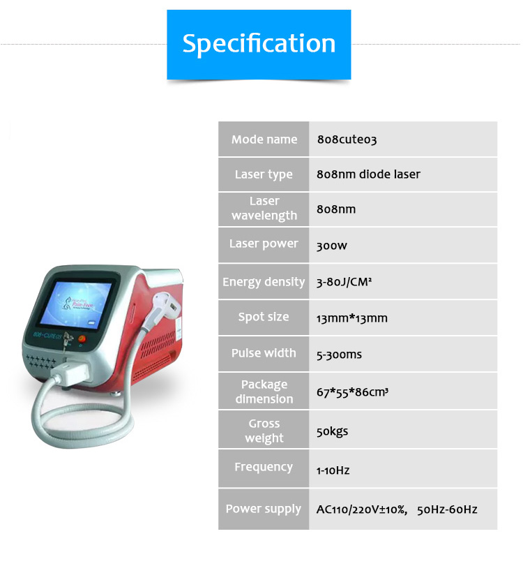 808CUTE03 808nm diodes lāzera pastāvīga matu noņemšanas mašīna