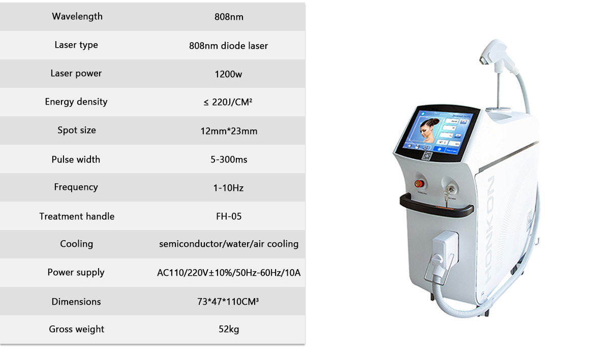 Especificación de la máquina de depilación de alta calidad 808KK 1200W