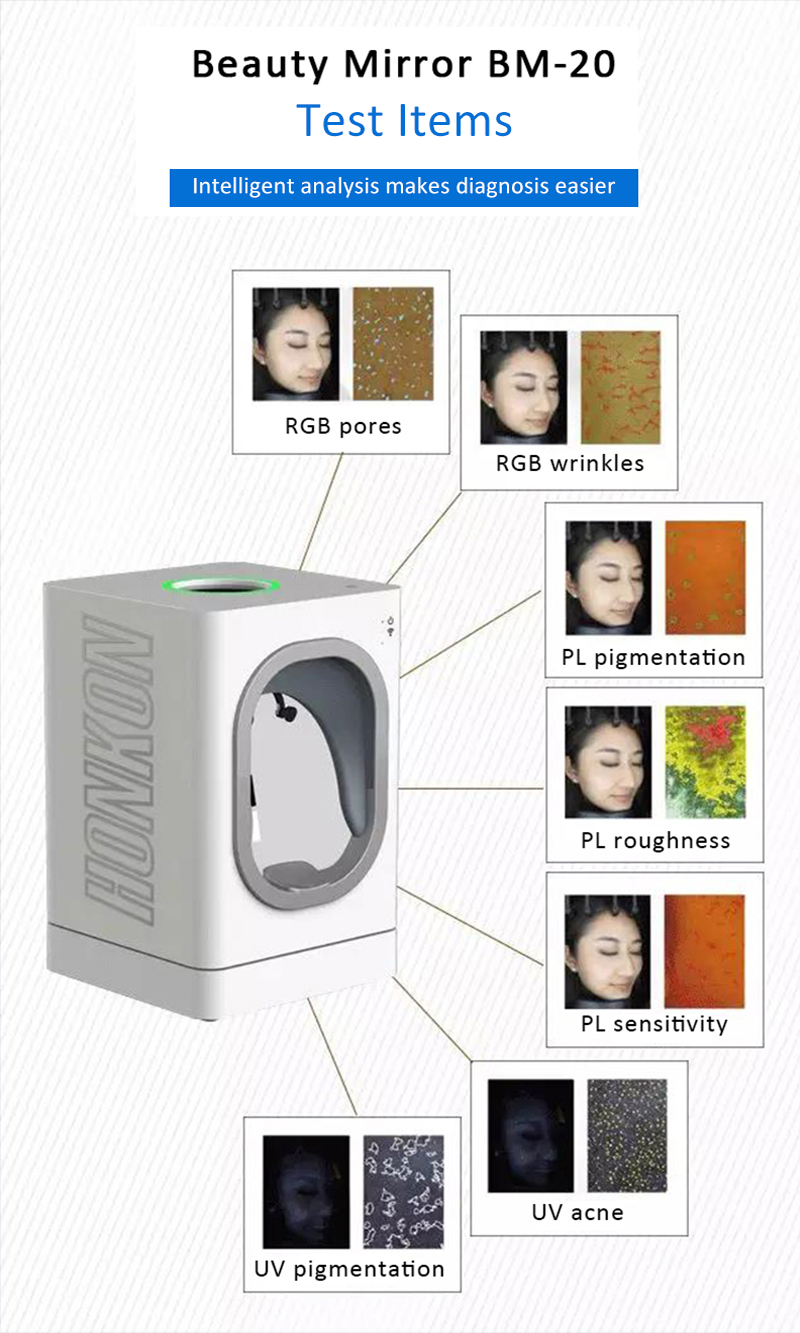 Портативный интеллектуальный шестиспектральный волшебный зеркальный анализатор кожи лица BM-20