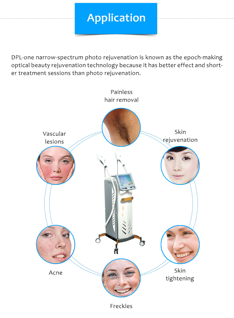 Diod Lazer Epilyasiya Maşını, IPL/E-Light/OPT/DPL, Piqment Lezyonları Təmizləmə Maşını, Çapıq və Sızanaq Çapıqlarını Təmizləmə Maşını, Damar Təmizləmə Maşını, DPL-one