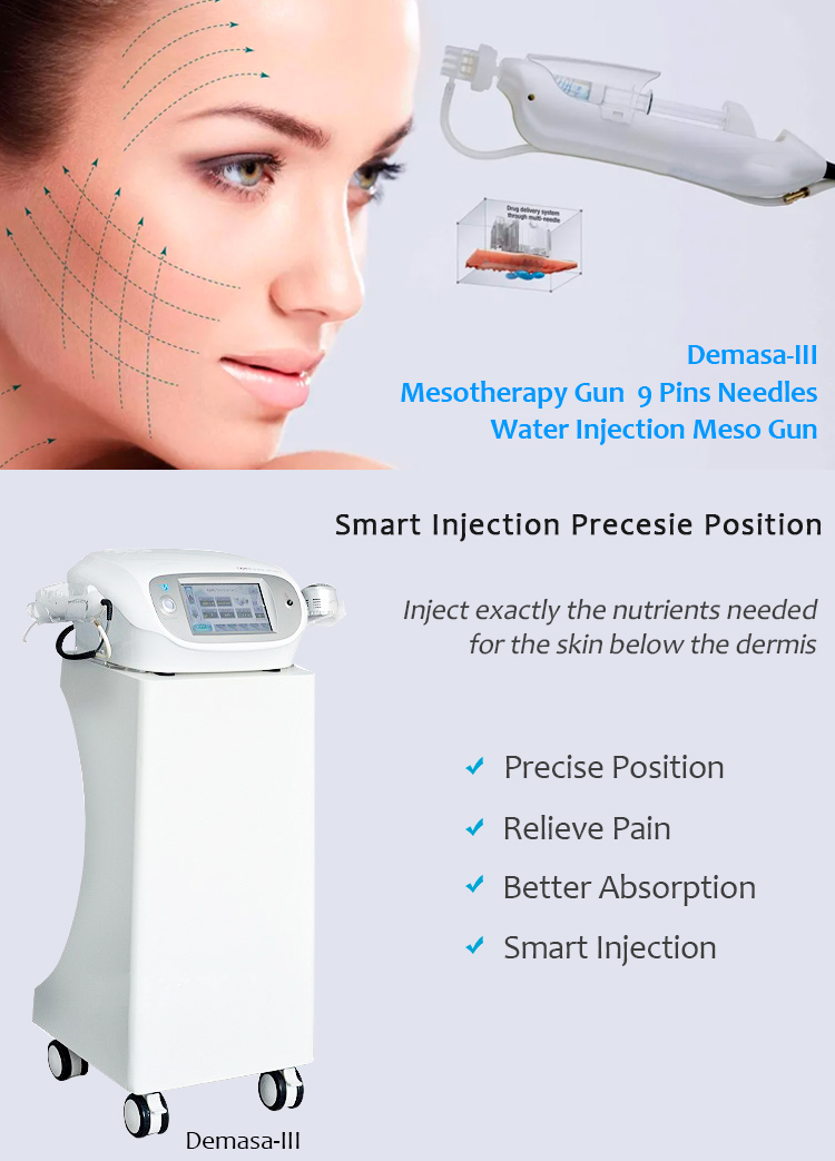 Pistola de mesoterapia Demasa-Ⅲ ​​Pistola meso de inyección de agua con agujas de 9 pines