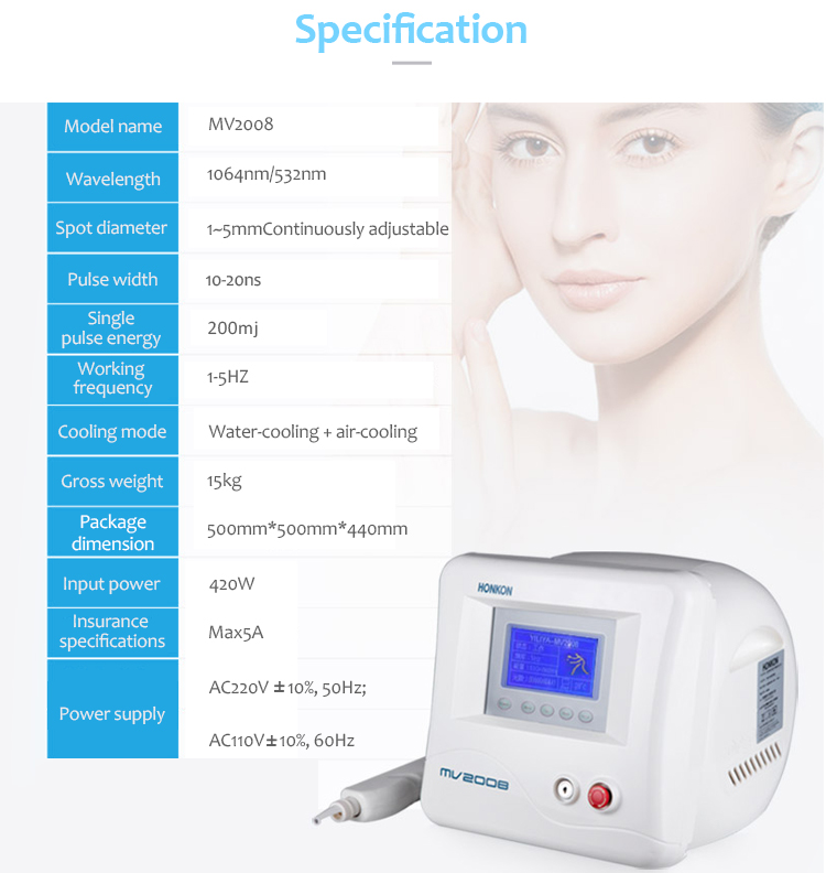 1064nm Q-Switched ND:YAG Laser, Laser Tattoo Removal Machine, Pigment Lesions Removal Machine, MV2008