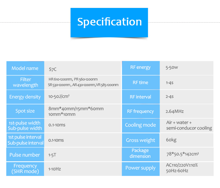 Máquina de depilación permanente S7C IPL/OPT/SHR, rejuvenecimiento de la piel, pigmentación y lesiones vasculares