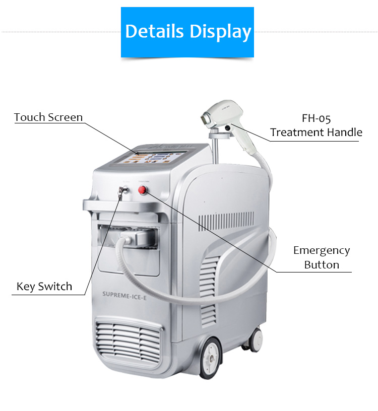Лазер ND:YAG с модуляцией добротности 1064 нм, Диодный лазер 808 нм, Аппарат для диодной лазерной эпиляции, Supreme ICE-E