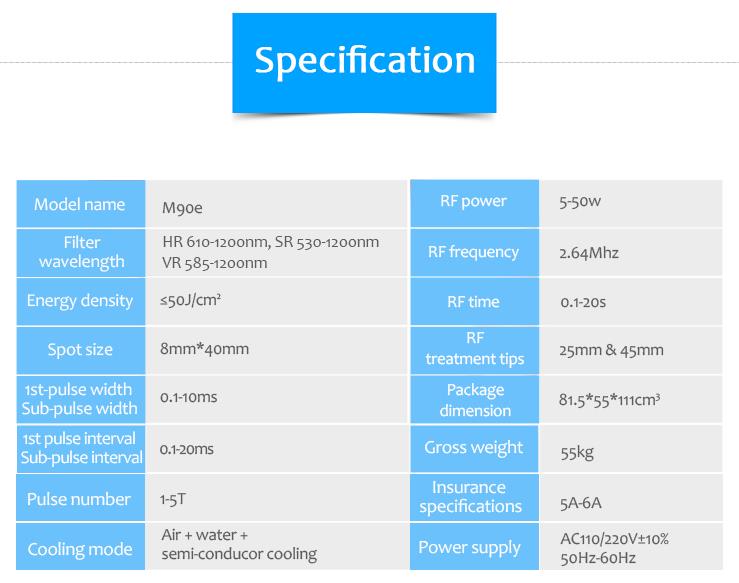 M90e Ipl/E-Light Depilación Rejuvenecimiento de la piel Rf bipolar Estiramiento y elevación de la piel