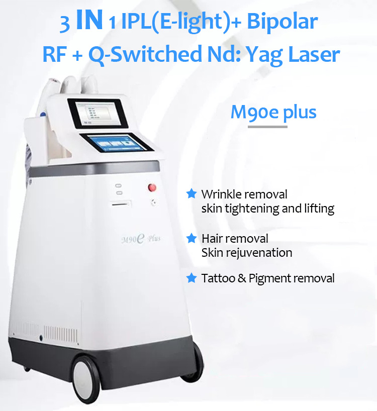 M90eplus IPL/E-Light Depilación Rejuvenecimiento de la piel RF Estiramiento de la piel Máquina de eliminación de tatuajes