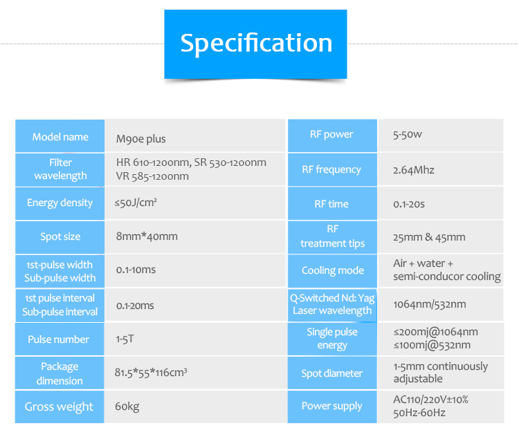 M90eplus IPL/E-Light үс арилгах арьс залуужуулах RF арьс чангалах шивээс арилгах машин