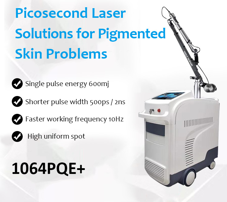 1064PQE+ 1064nm y 532nm 500PS Máquina de eliminación de tatuajes con láser de eliminación de pigmentos de picosegundos