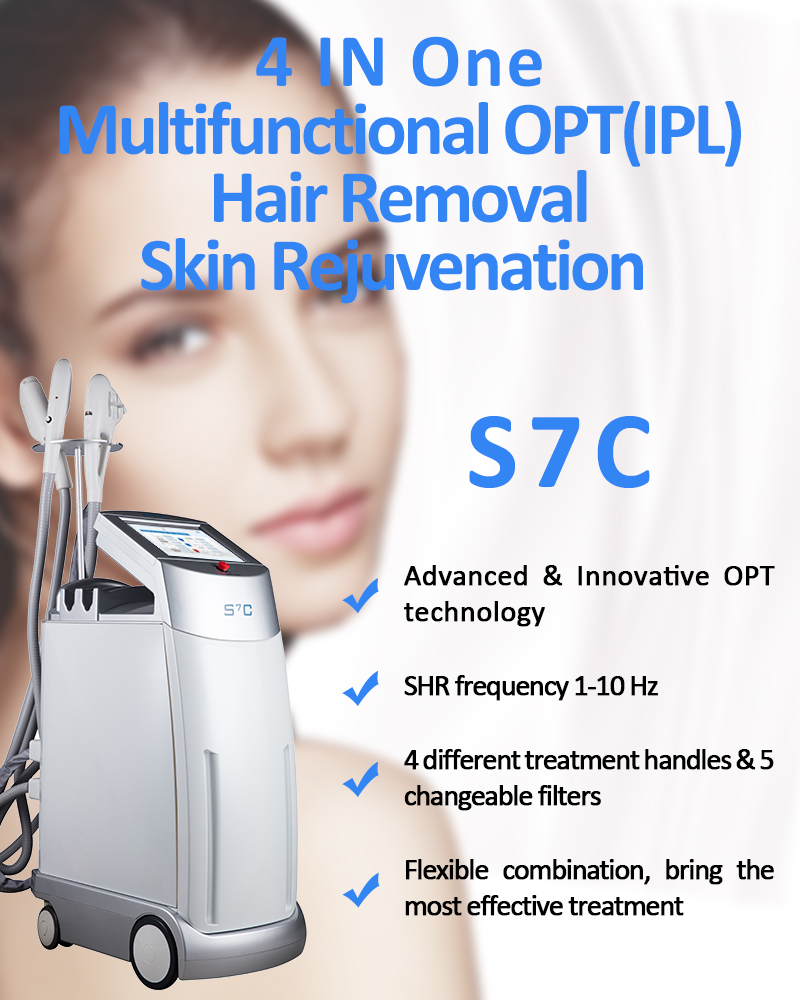 S7C IPL/OPT/SHR pastāvīgās matu noņemšanas, ādas atjaunošanas pigmentācijas un asinsvadu bojājumu mašīna