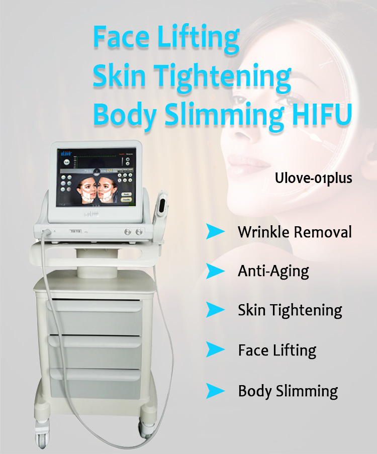 Ulove01-plus HIFU Estiramiento facial Estiramiento de la piel Eliminación de arrugas Equipo de salón de belleza para delgazar cuerpo