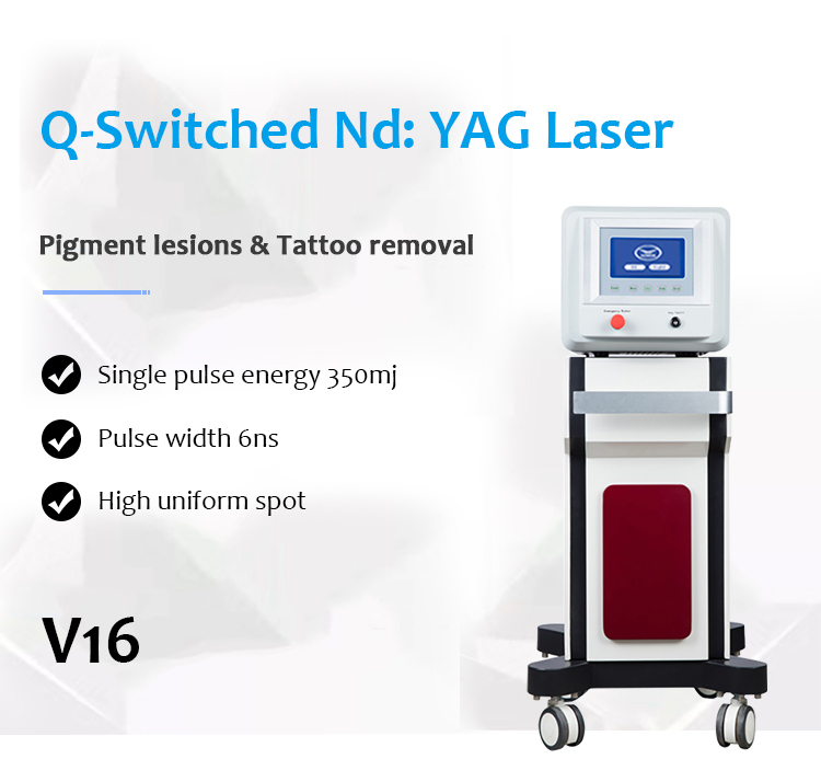 Láser ND:YAG con conmutación Q de 1064 nm, máquina de eliminación de tatuajes con láser, máquina de eliminación de lesiones pigmentarias, V16